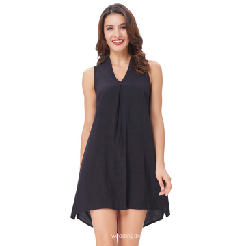 Kate Kasin Sexy Mujer sin mangas con cuello en V vestido de algodón mini vestido negro KK000650-1